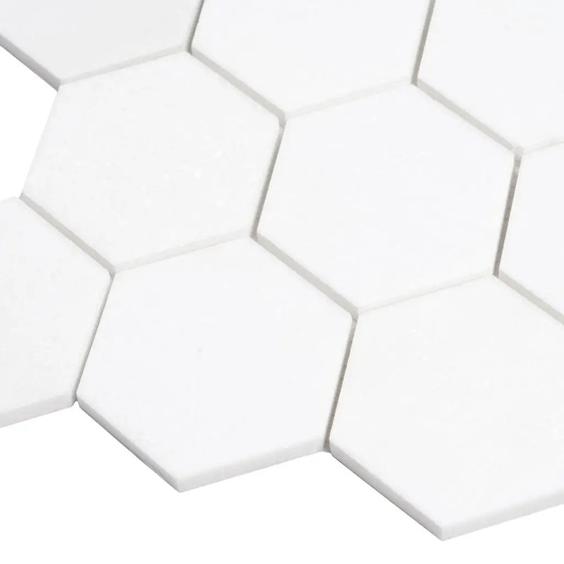 Snow White 10x12 Honed Hexagon Thassos Marble Mosaic Tile (5 pack, 4.46 sq ft/case) by Apollo Tile