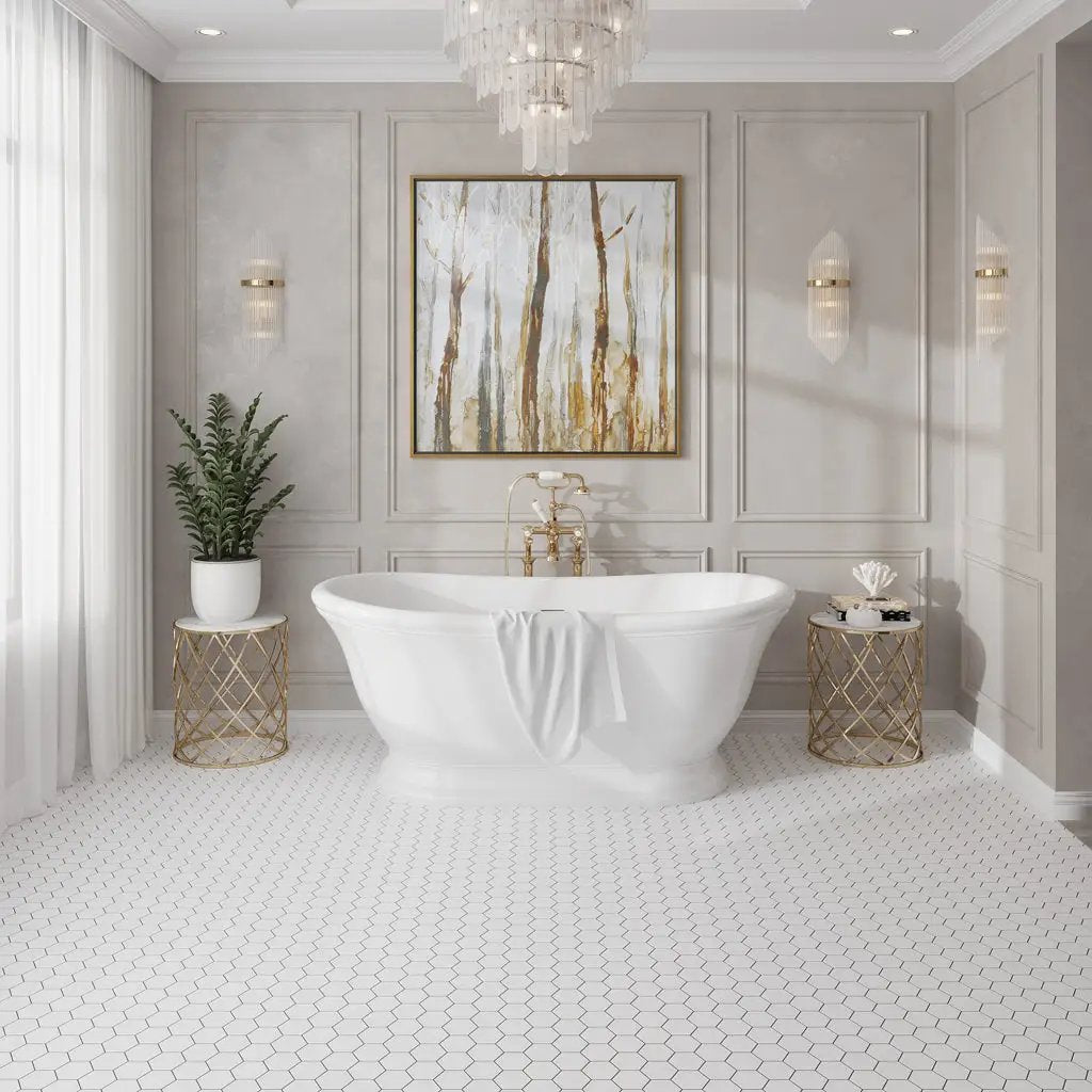 Snow White 10x12 Honed Hexagon Thassos Marble Mosaic Tile (5 pack, 4.46 sq ft/case) by Apollo Tile
