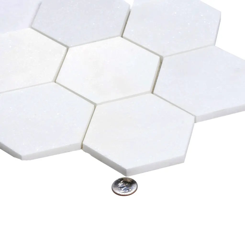 Pearl White 10x11 Honed Hexagon Thassos Marble Mosaic Tile (5 pack, 3.75 sq ft/case) by Apollo Tile