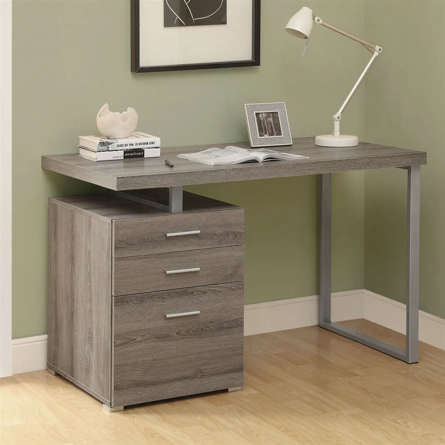 Modern Left or Right Facing Home Office Computer Desk in Dark Taupe by HomePacific