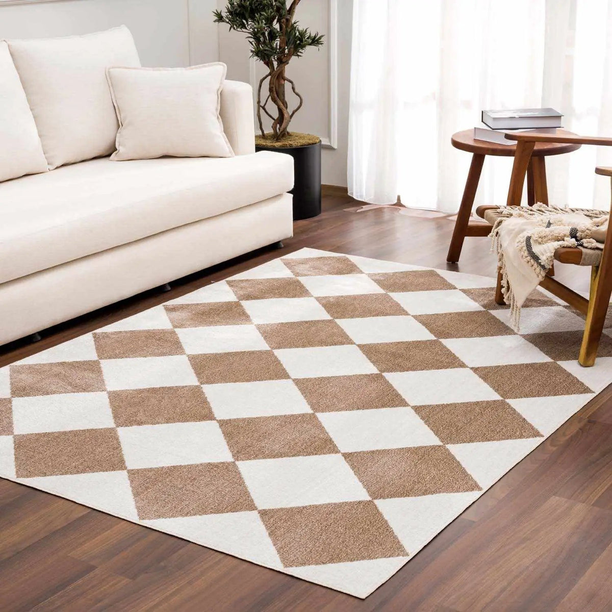 Ulric Brown Diamond Washable Area Rug, installed in a room 3