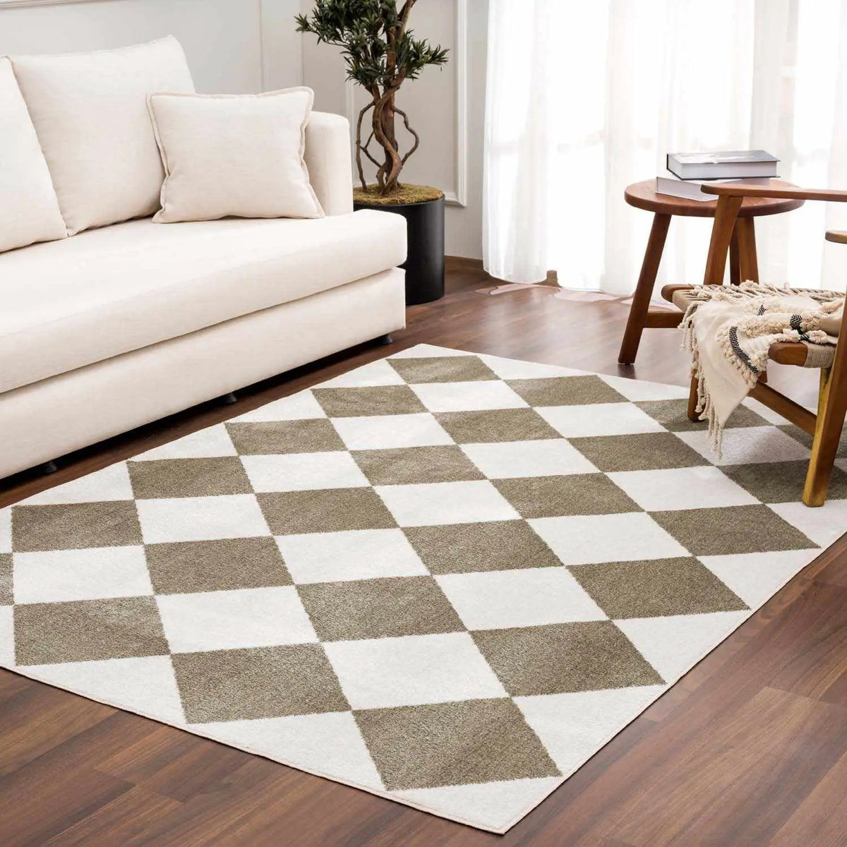 Ulric Green Diamond Washable Area Rug, installed in a room