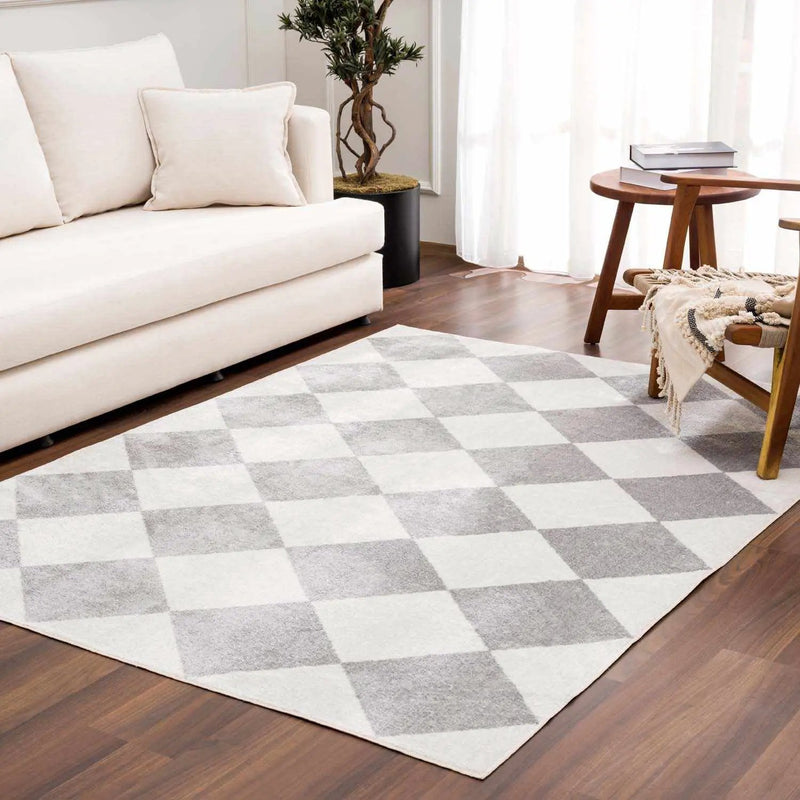 Ulric Light Gray Diamond Washable Area Rug by Boutique Rugs