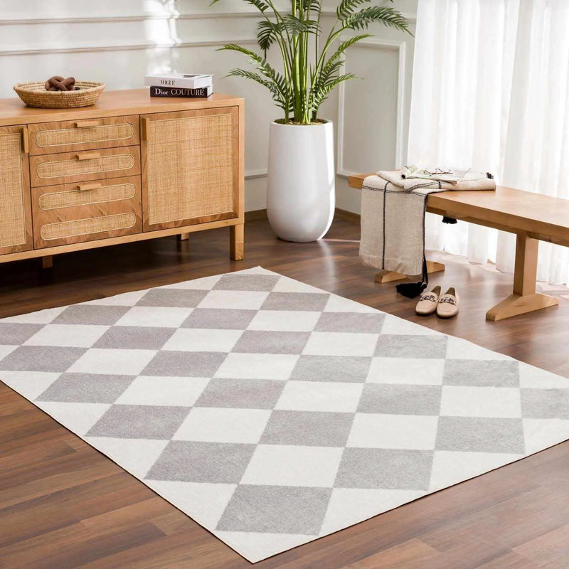 Ulric Light Gray Diamond Washable Area Rug by Boutique Rugs