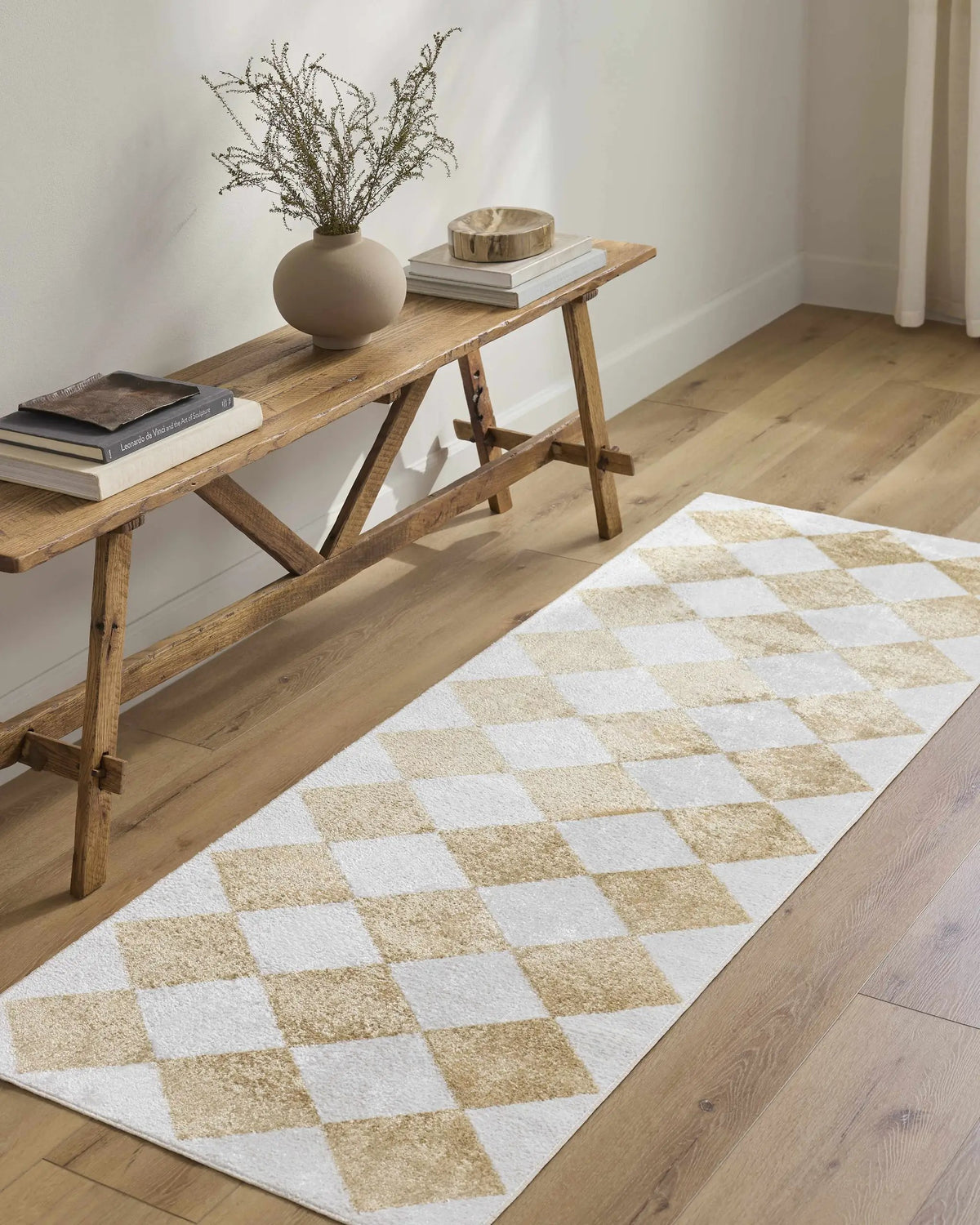Ulric Light Brown Diamond Washable Area Rug, installed in a room 3