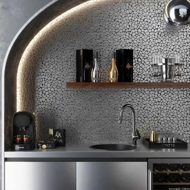 Pebble Gray 12x12 Polished Multi-shaped Metal Mosaic Tile (5 pack, 5.17 sq ft/case) by Apollo Tile