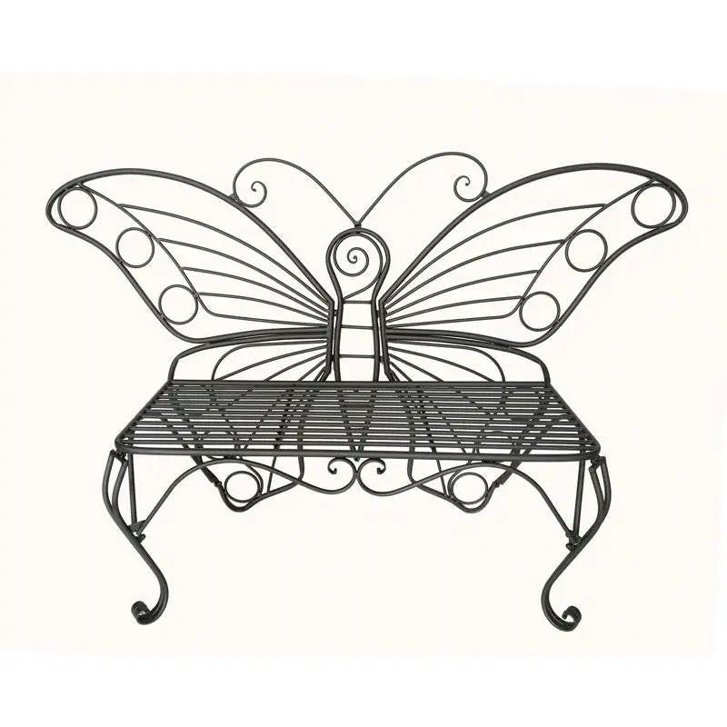 Modern Outdoor Butterfly Garden Bench in Black Metal Finish by HomePacific