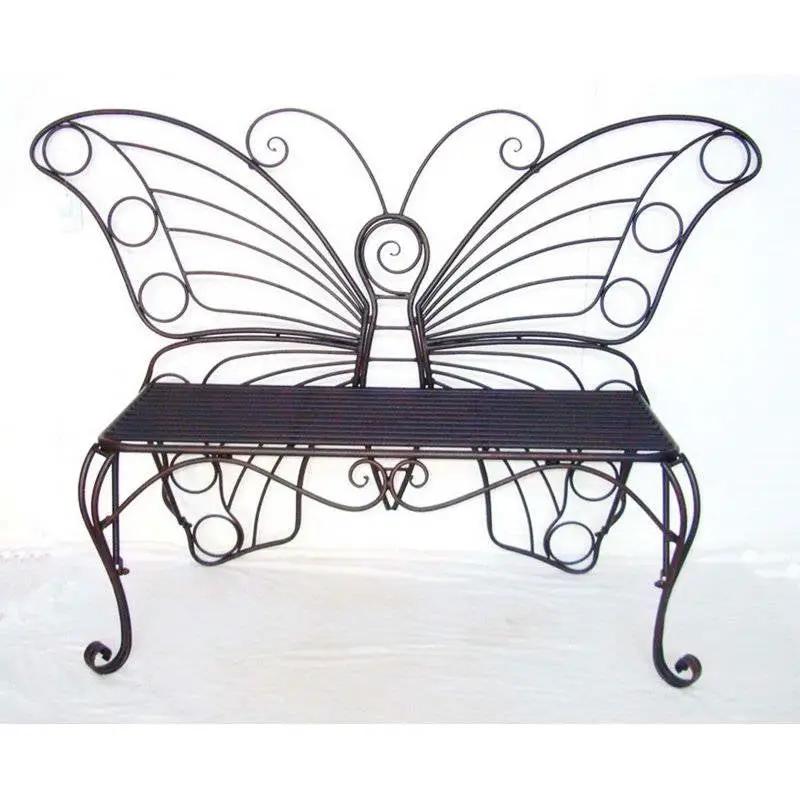 Modern Outdoor Butterfly Garden Bench in Black Metal Finish by HomePacific