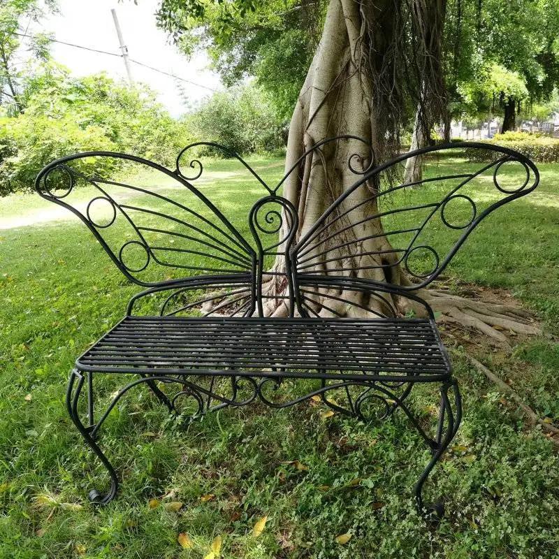 Modern Outdoor Butterfly Garden Bench in Black Metal Finish by HomePacific
