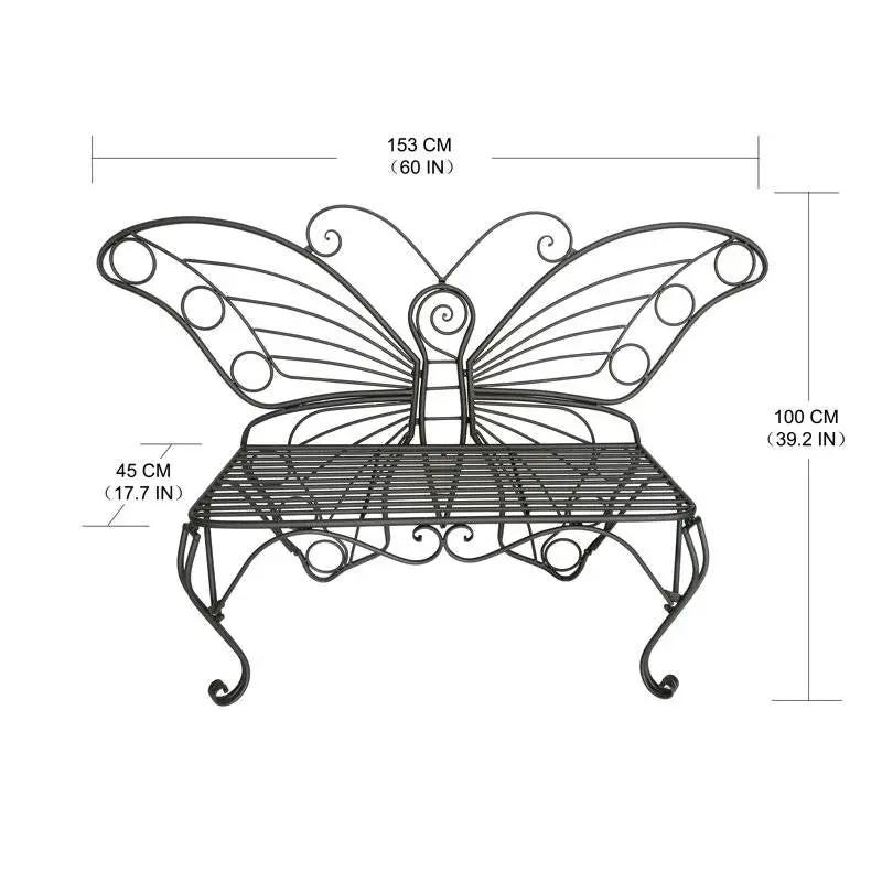 Modern Outdoor Butterfly Garden Bench in Black Metal Finish by HomePacific