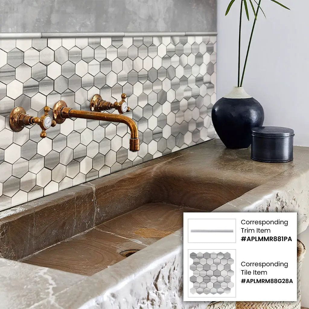 Gray 0.5x12 Polished Equator Pencil Marble Tile Trim (10 pack, 0.5 sq ft/case) by Apollo Tile