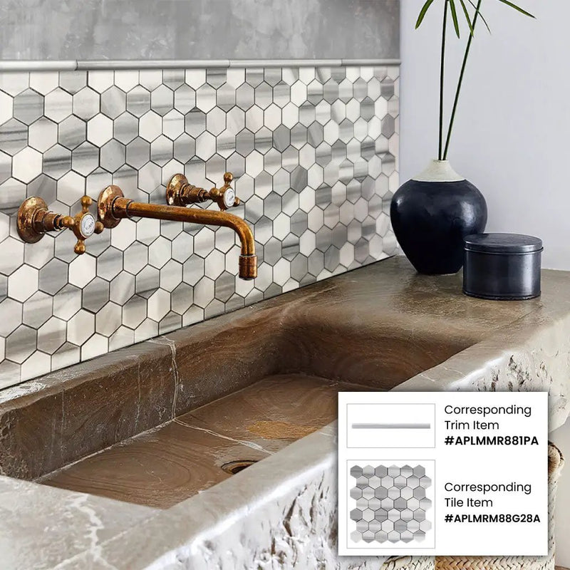Gray 0.5x12 Polished Equator Pencil Marble Tile Trim (10 pack, 0.5 sq ft/case) by Apollo Tile