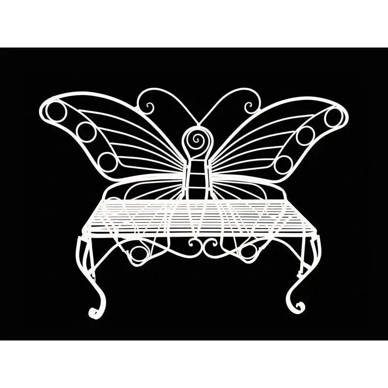 Modern Outdoor Butterfly Garden Bench in White Metal Finish by HomePacific