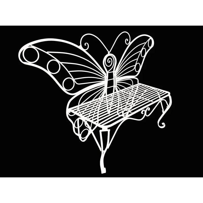 Modern Outdoor Butterfly Garden Bench in White Metal Finish by HomePacific