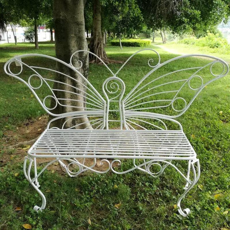 Modern Outdoor Butterfly Garden Bench in White Metal Finish by HomePacific
