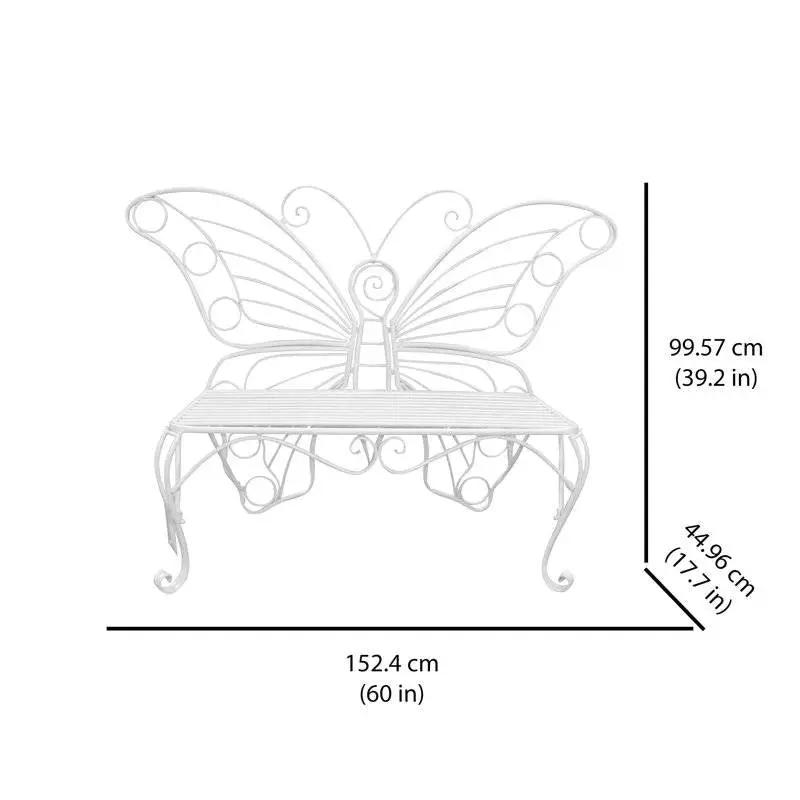 Modern Outdoor Butterfly Garden Bench in White Metal Finish by HomePacific