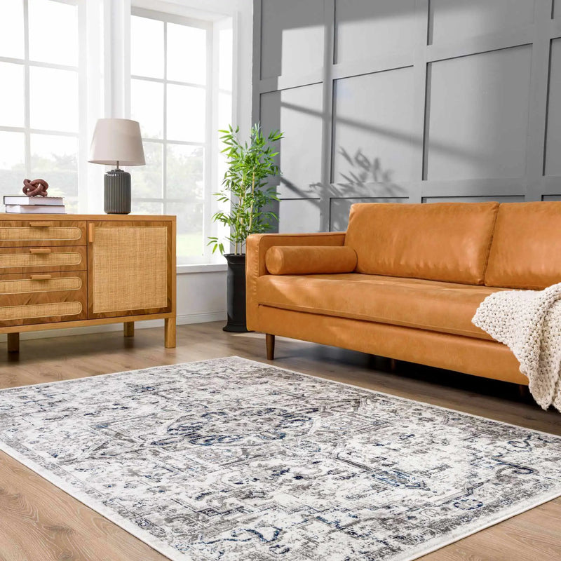 Buenaventura Cream & Navy Area Rug by Hauteloom