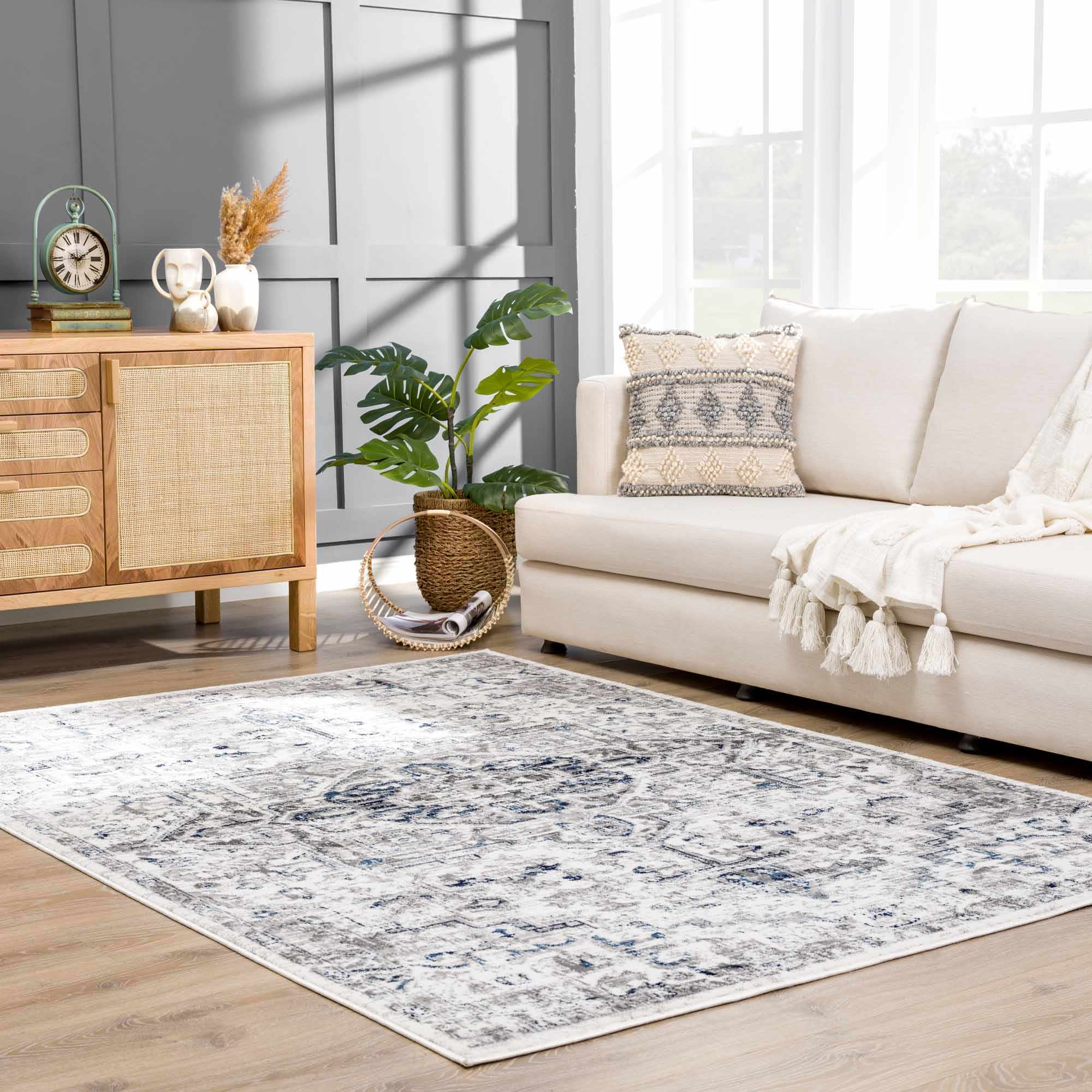 Buenaventura Cream & Navy Area Rug by Hauteloom