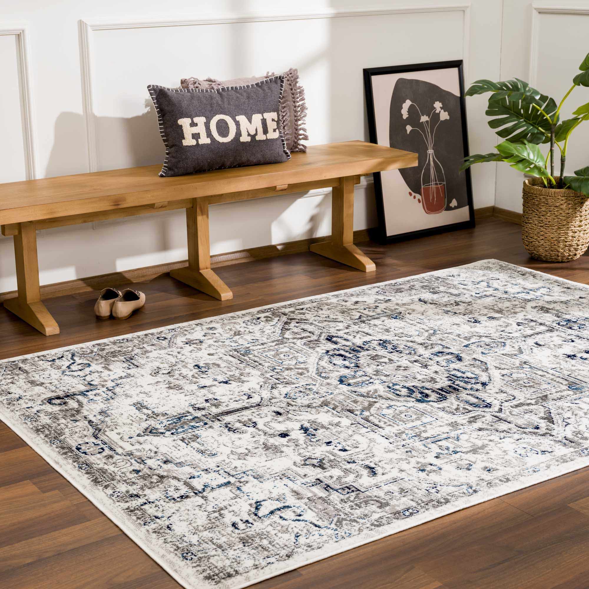 Buenaventura Cream & Navy Area Rug by Hauteloom