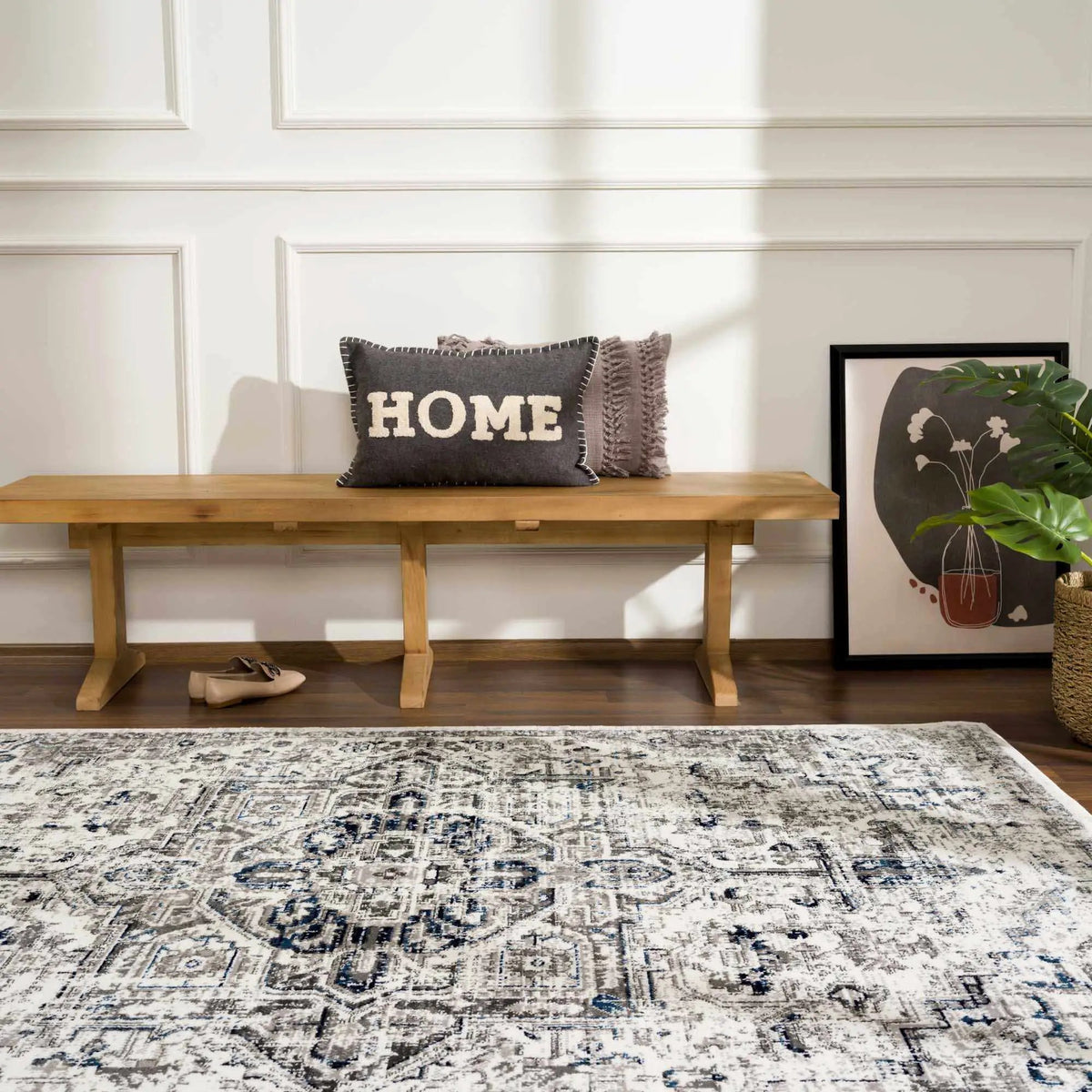 Buenaventura Cream & Navy Area Rug, installed in a room 5