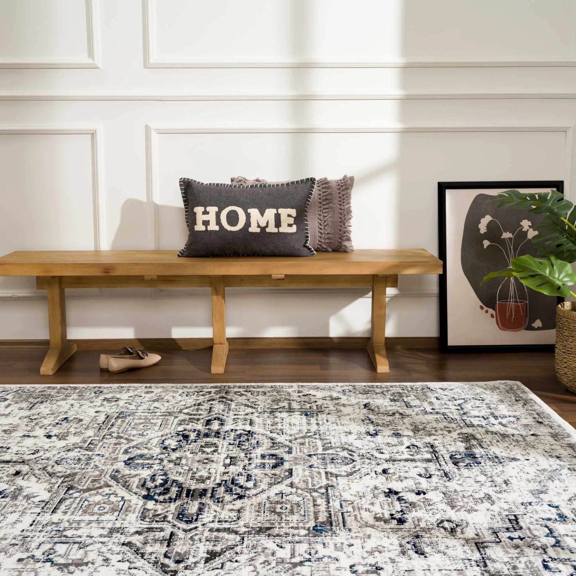 Buenaventura Cream & Navy Area Rug by Hauteloom
