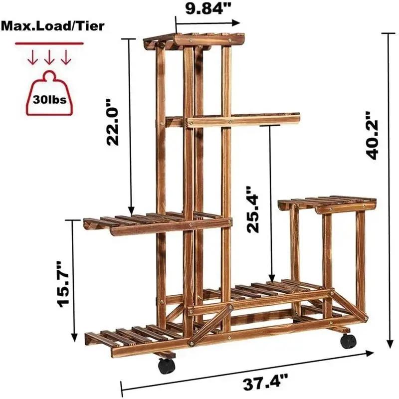 6-Shelf Portable Wooden Flower Pot Plant Stand with Locking Wheels by HomePacific