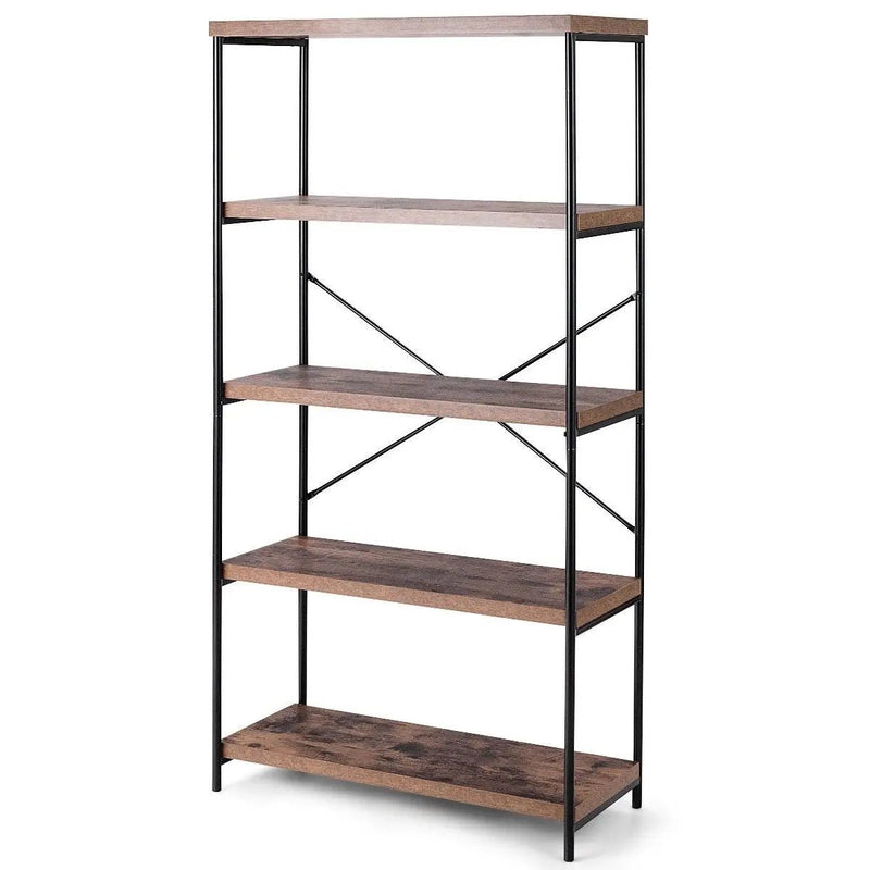 Industrial Metal Wood 5-Tier Bookcase Storage Rack Book Shelf by HomePacific