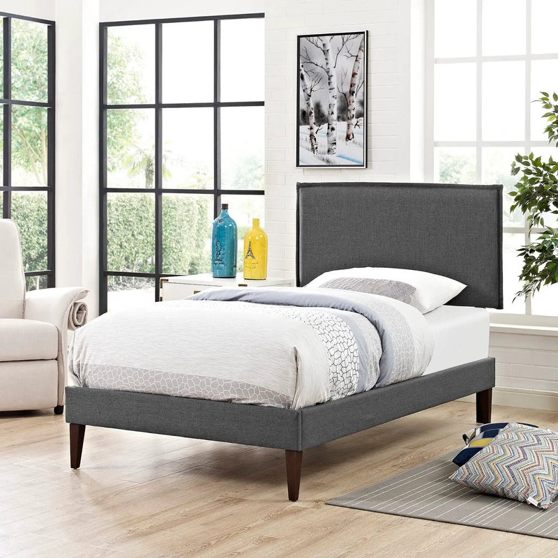 Camille Fabric Twin Platform Bed with Squared Tapered Legs by Modway by HouseOfZazla