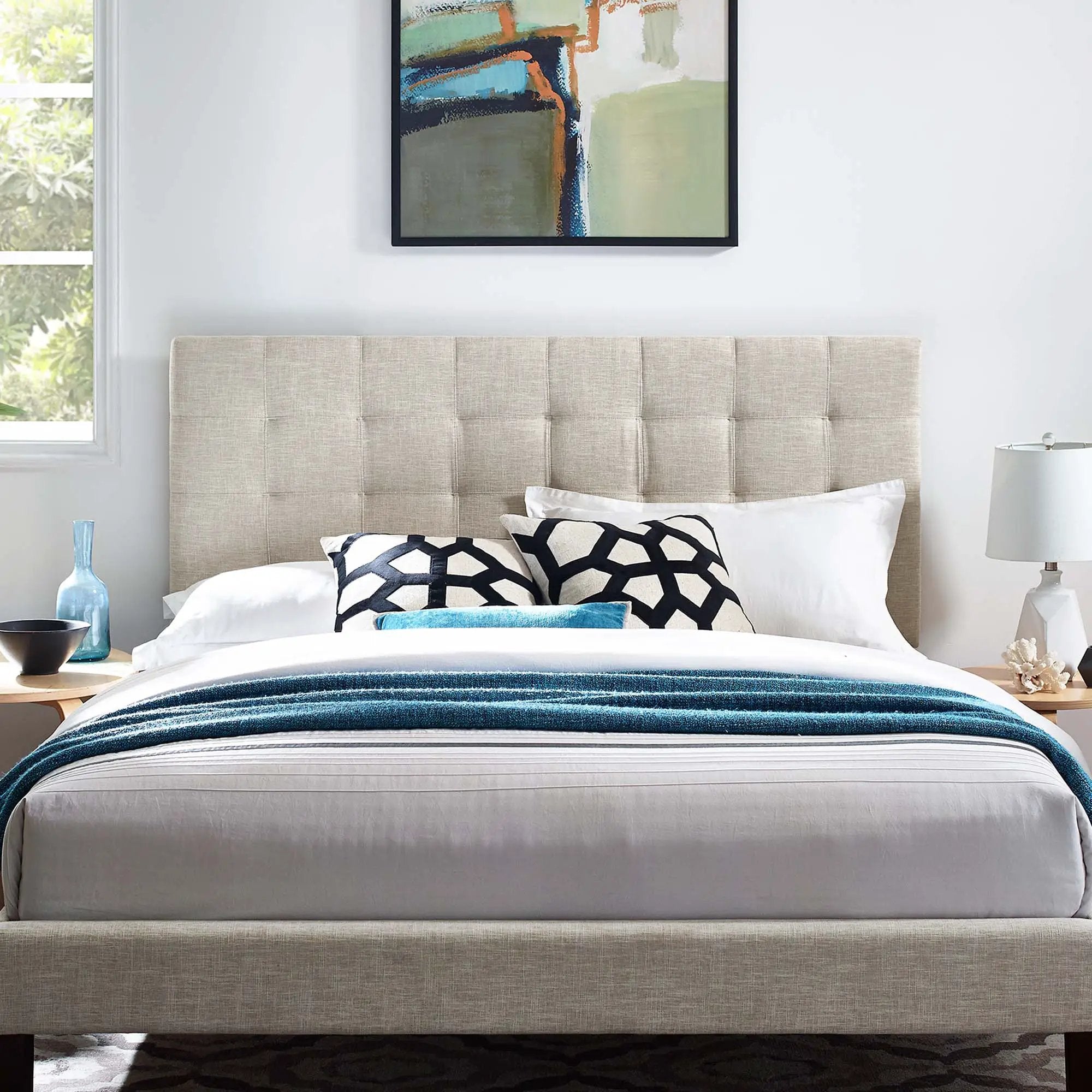 Paisley Tufted Upholstered Linen King and California King Headboard by HouseOfZazla