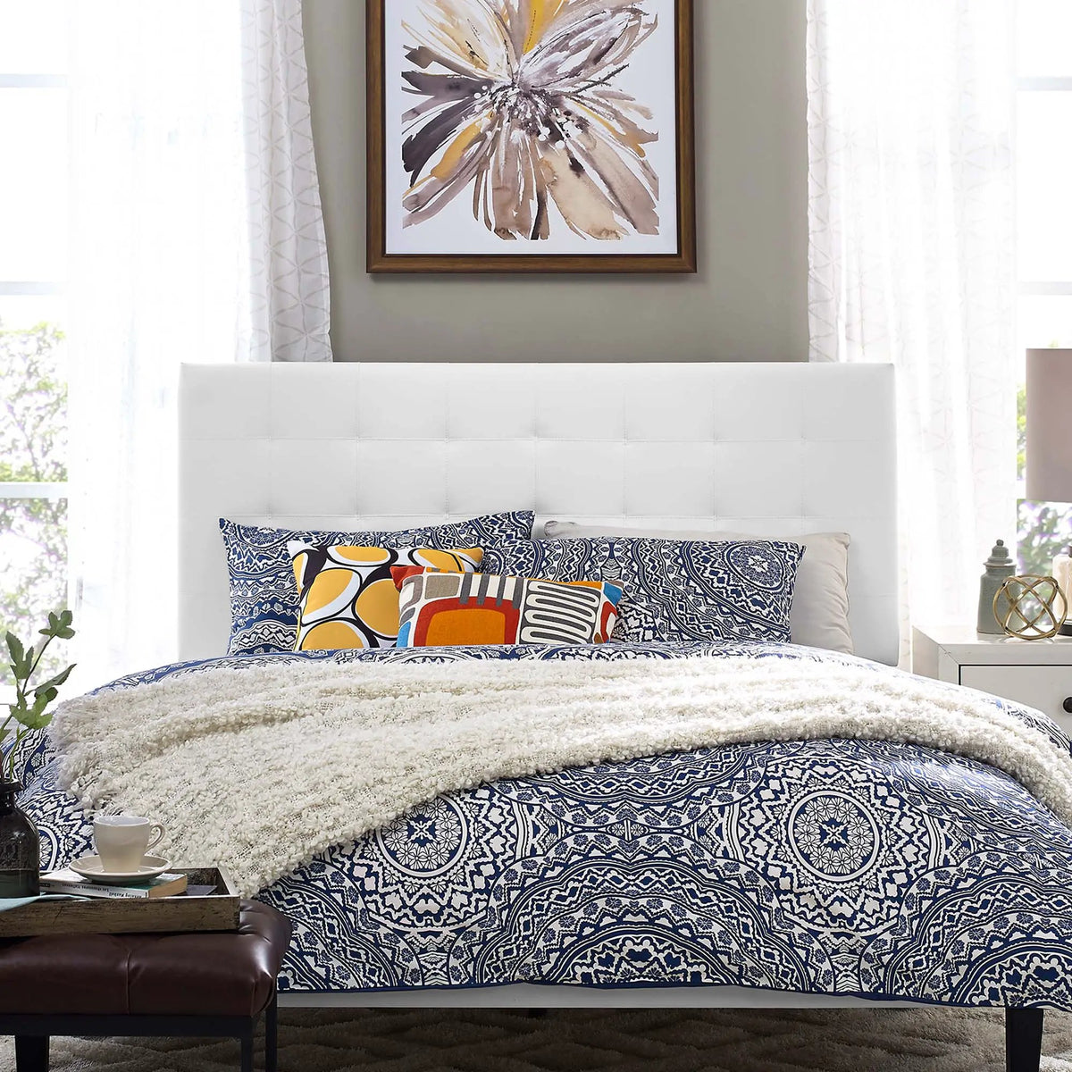 Paisley Tufted Upholstered Faux Leather King and California King Headboard by HouseOfZazla