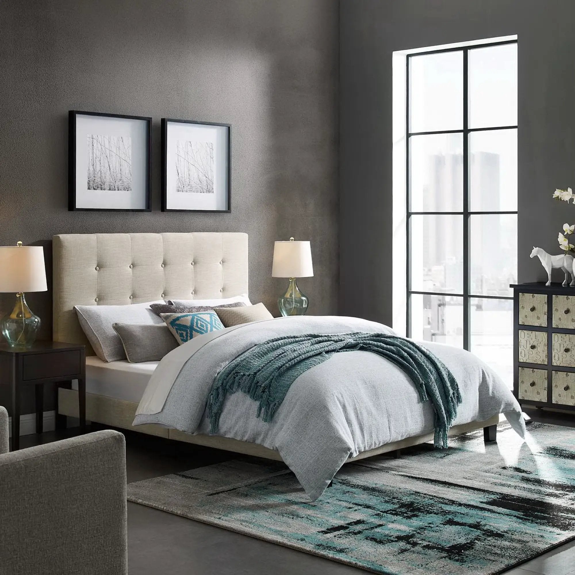 Melanie Tufted Button Upholstered Fabric Queen Platform Bed by Modway by HouseOfZazla