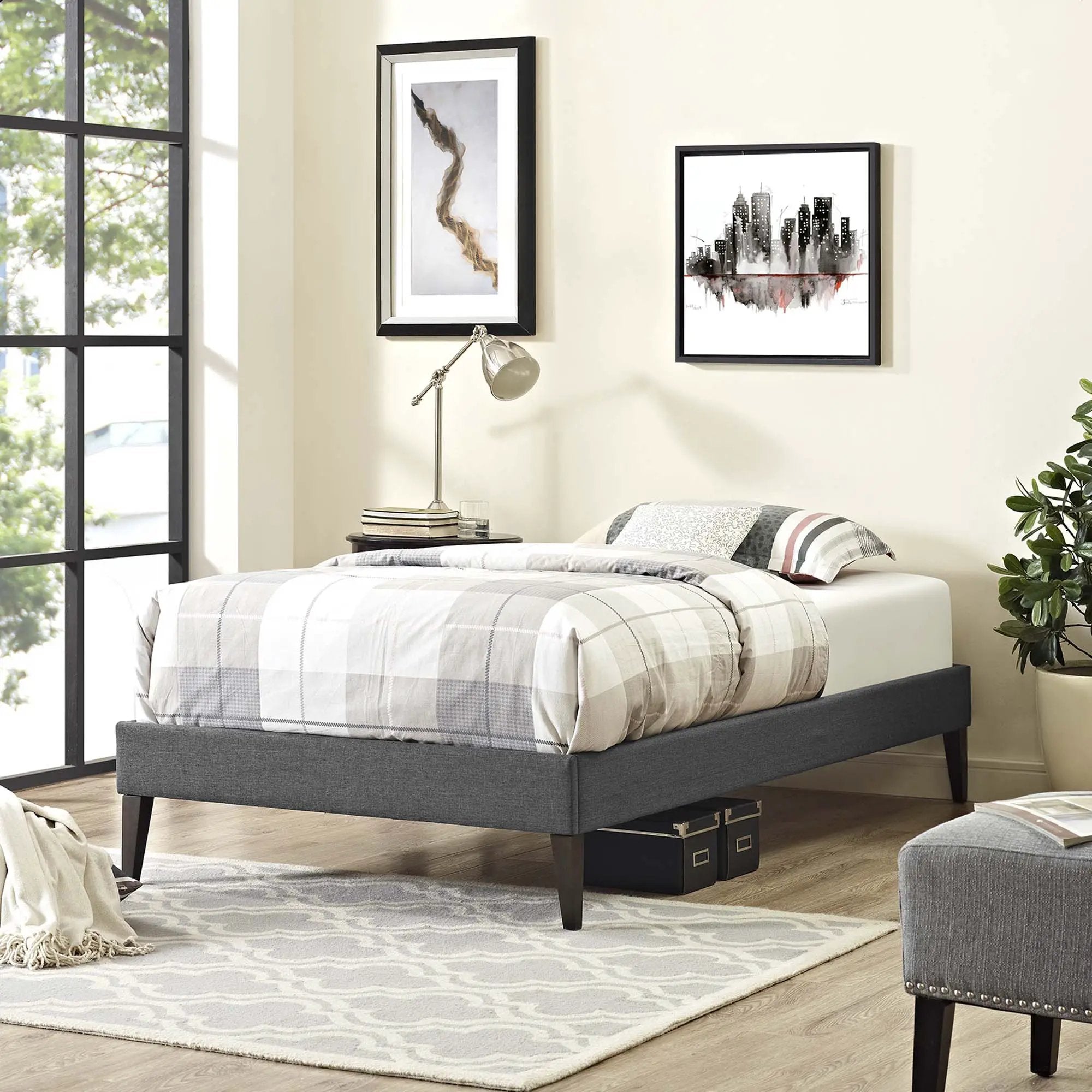 Tessie Fabric Twin Bed Frame with Squared Tapered Legs by Modway by HouseOfZazla