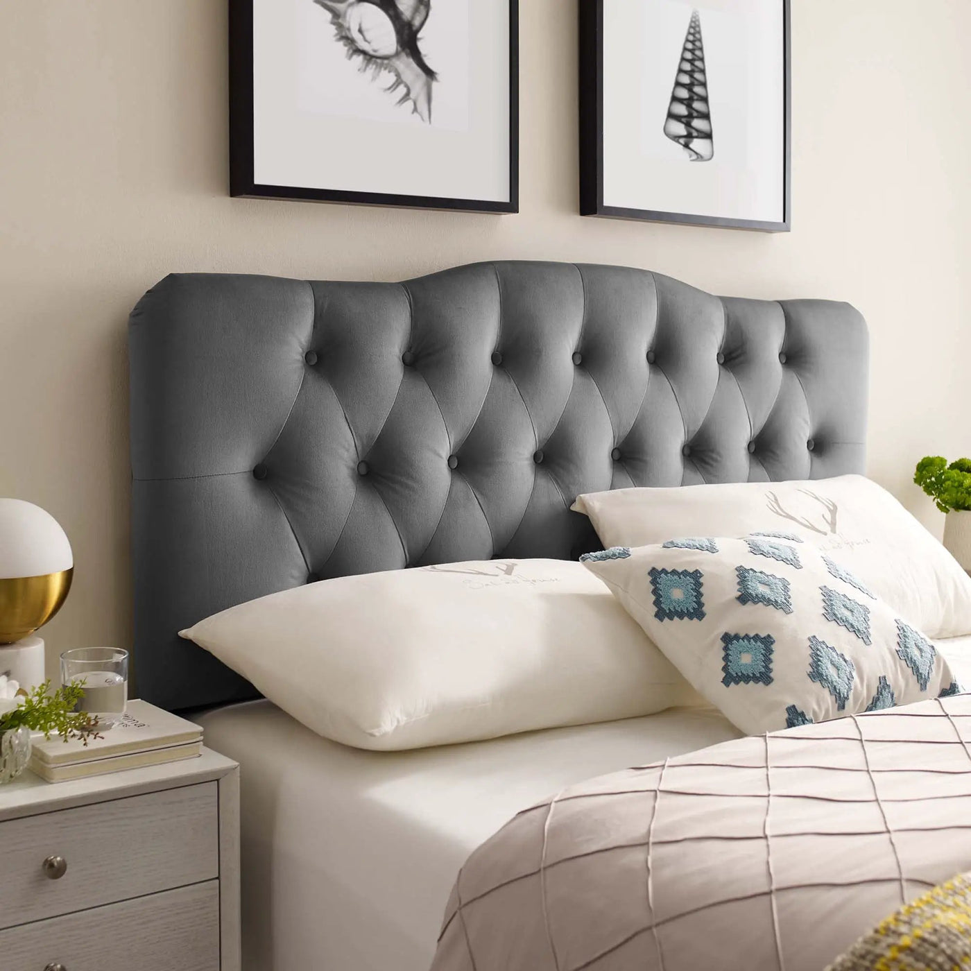 Annabel Diamond Tufted Performance Velvet Queen Headboard by HouseOfZazla