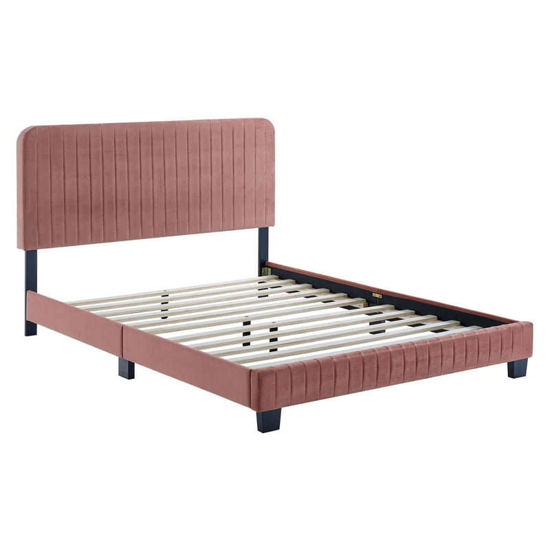 Celine Channel Tufted Performance Velvet Full Platform Bed by HouseOfZazla