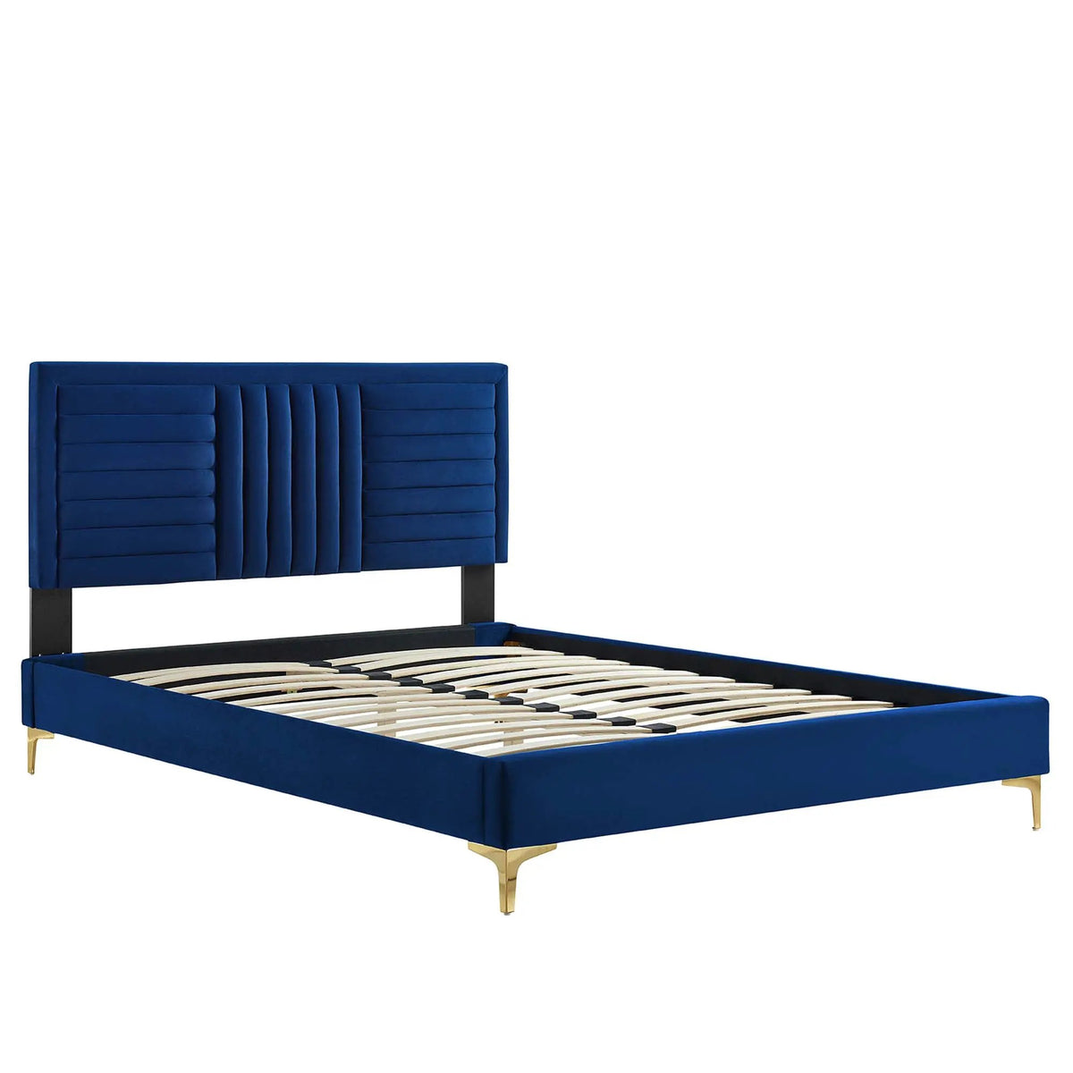 Sofia Channel Tufted Performance Velvet Full Platform Bed by HouseOfZazla