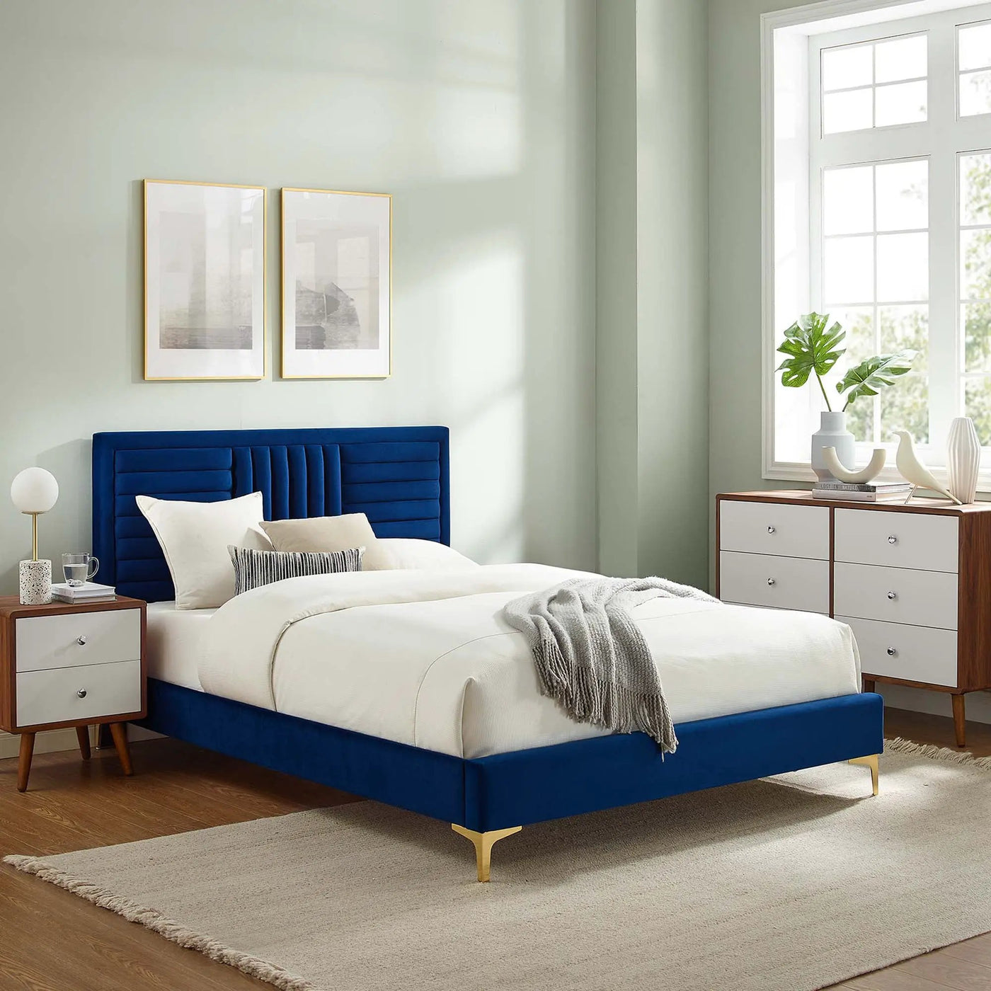 Sofia Channel Tufted Performance Velvet Full Platform Bed by HouseOfZazla