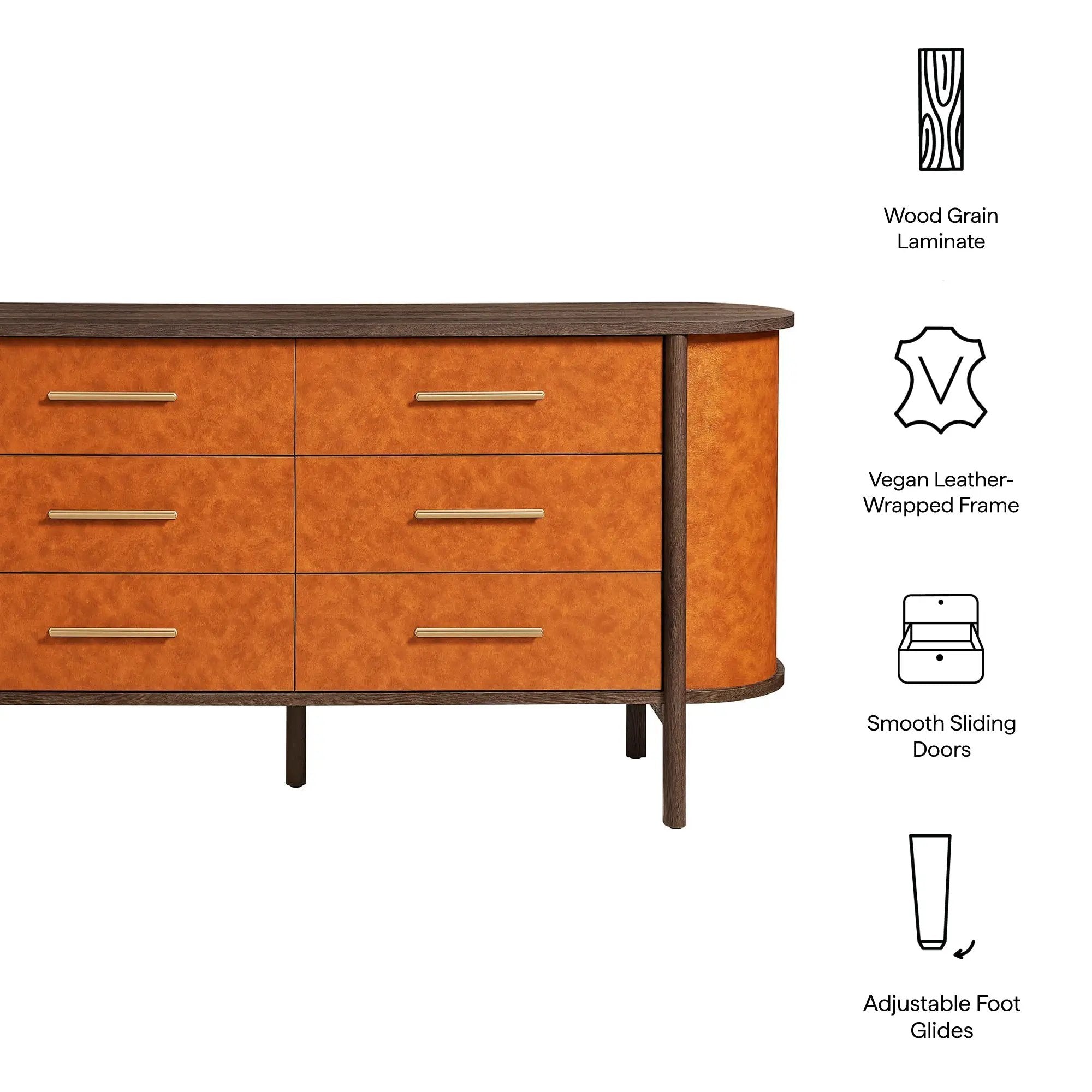 Coralie Curved 6-Drawer Vegan Leather Oval Dresser by Modway by HouseOfZazla