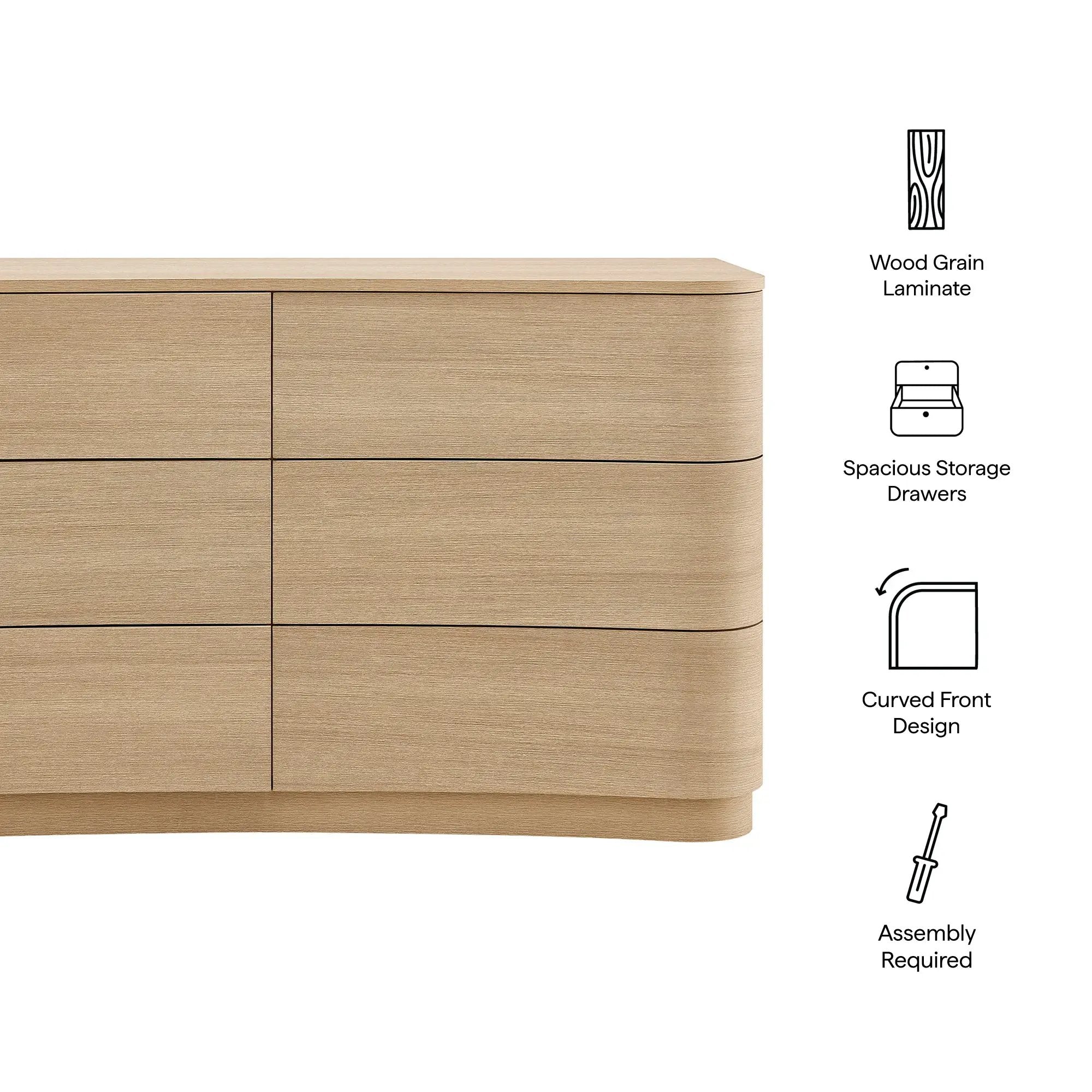 Mirae 6-Drawer Curved Dresser by Modway by HouseOfZazla