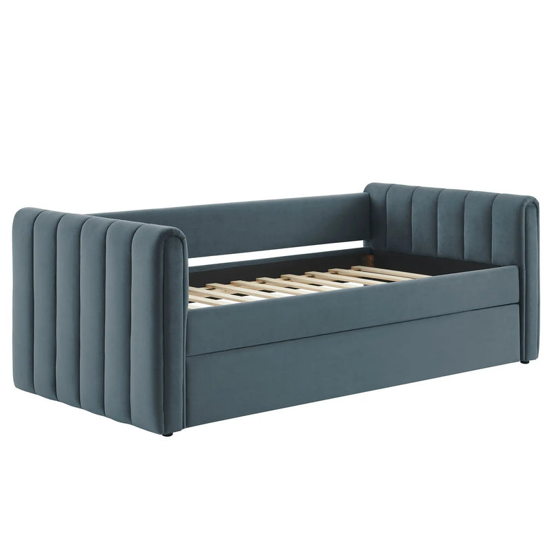 Veyla Channel Tufted Performance Velvet Twin Daybed With Trundle by HouseOfZazla