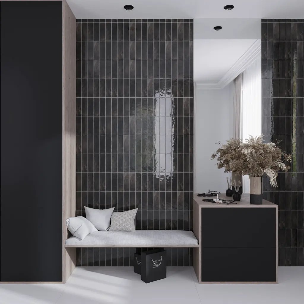 Black 2.5x8 Glossy Ceramic Subway Tile (38 pack, 5.38 sq ft/case) by Apollo Tile