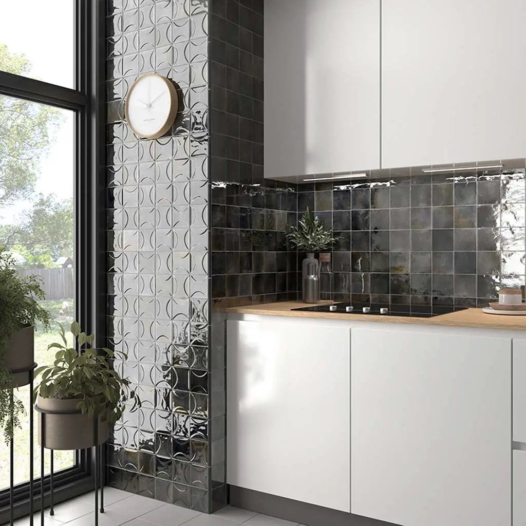 Black 4x4 Glossy Square Ceramic Tile (60 pack, 6.46 sq ft/case) by Apollo Tile