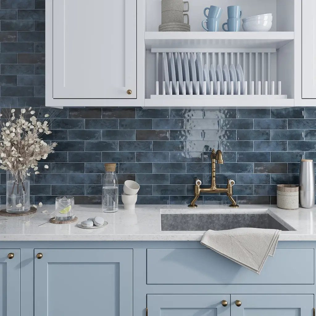 Spruce Blue 2.5x8 Glossy Ceramic Subway Tile (38 pack, 5.38 sq ft/case) by Apollo Tile