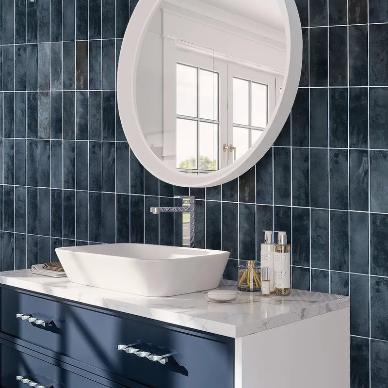 Spruce Blue 2.5x8 Glossy Ceramic Subway Tile (38 pack, 5.38 sq ft/case) by Apollo Tile