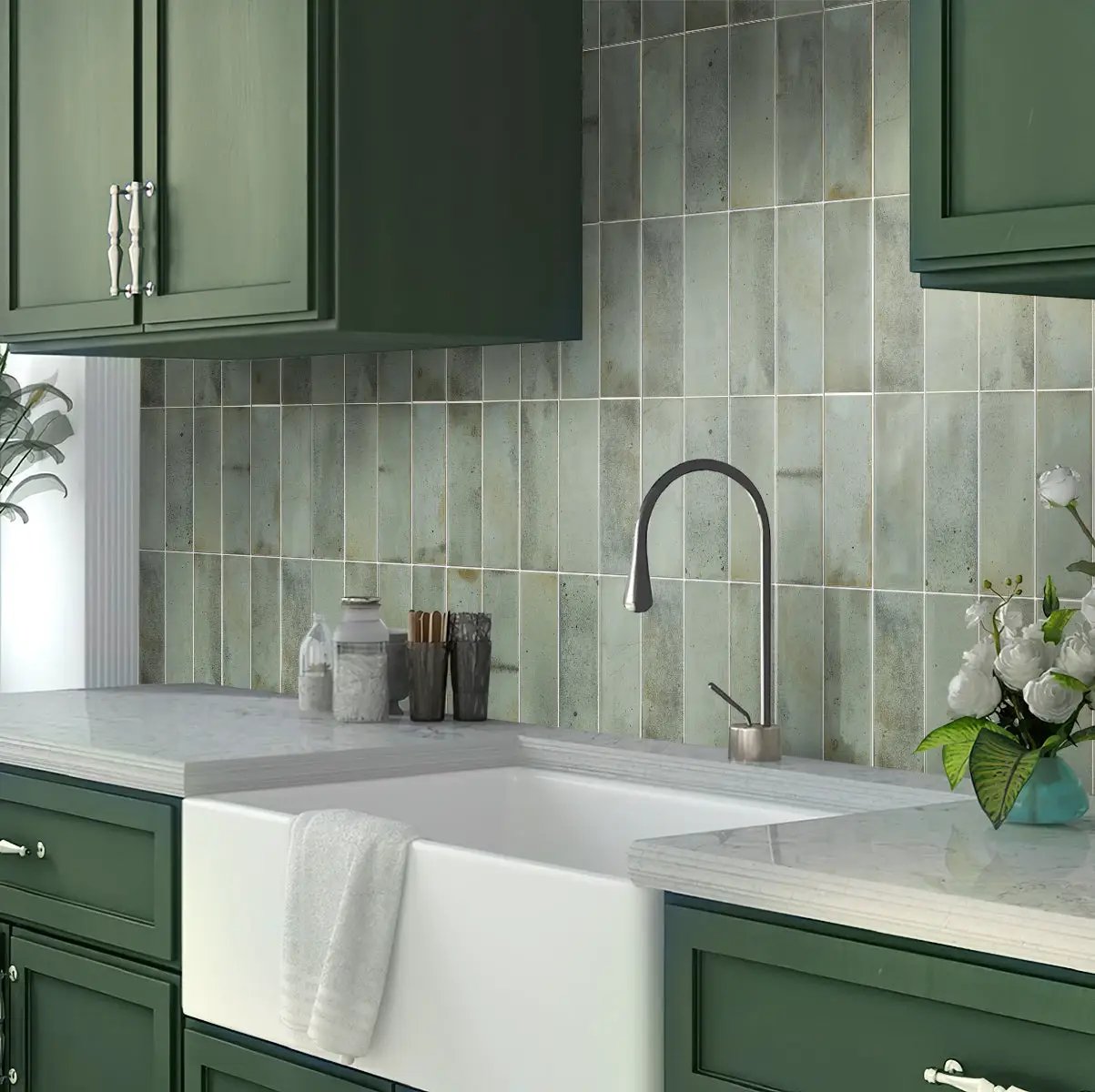 Antiek Sage Green 2.5x8 Glossy Ceramic Subway Tile (38 pack, 5.38 sq ft/case) by Apollo Tile