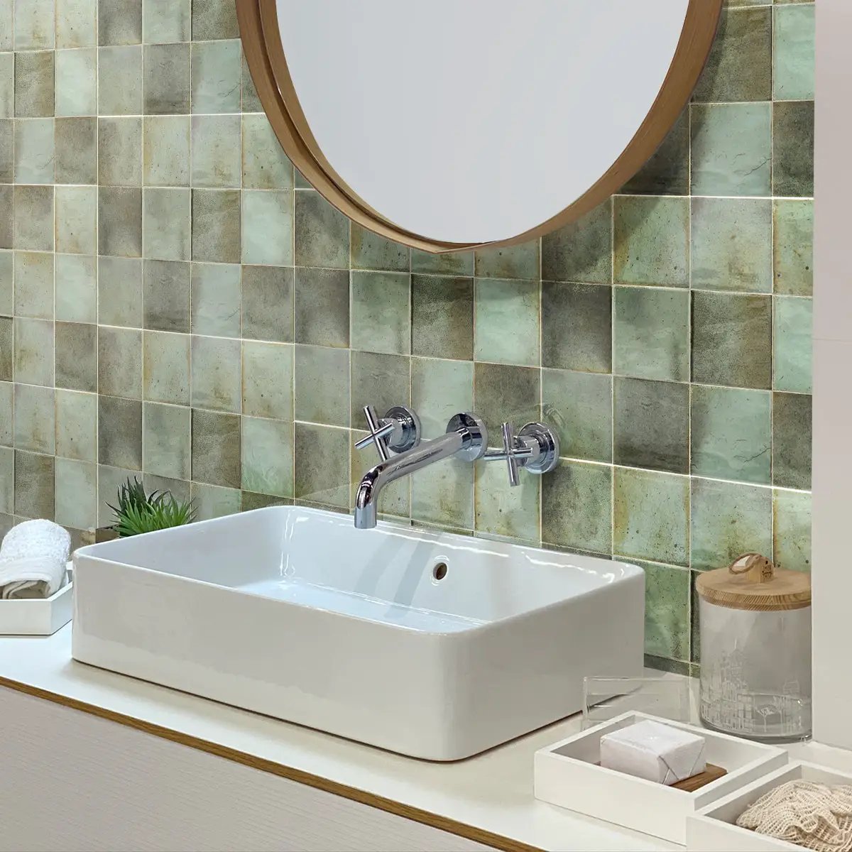 Sage Green 4x4 Glossy Ceramic Subway Tile (60 pack, 6.46 sq ft/case) by Apollo Tile