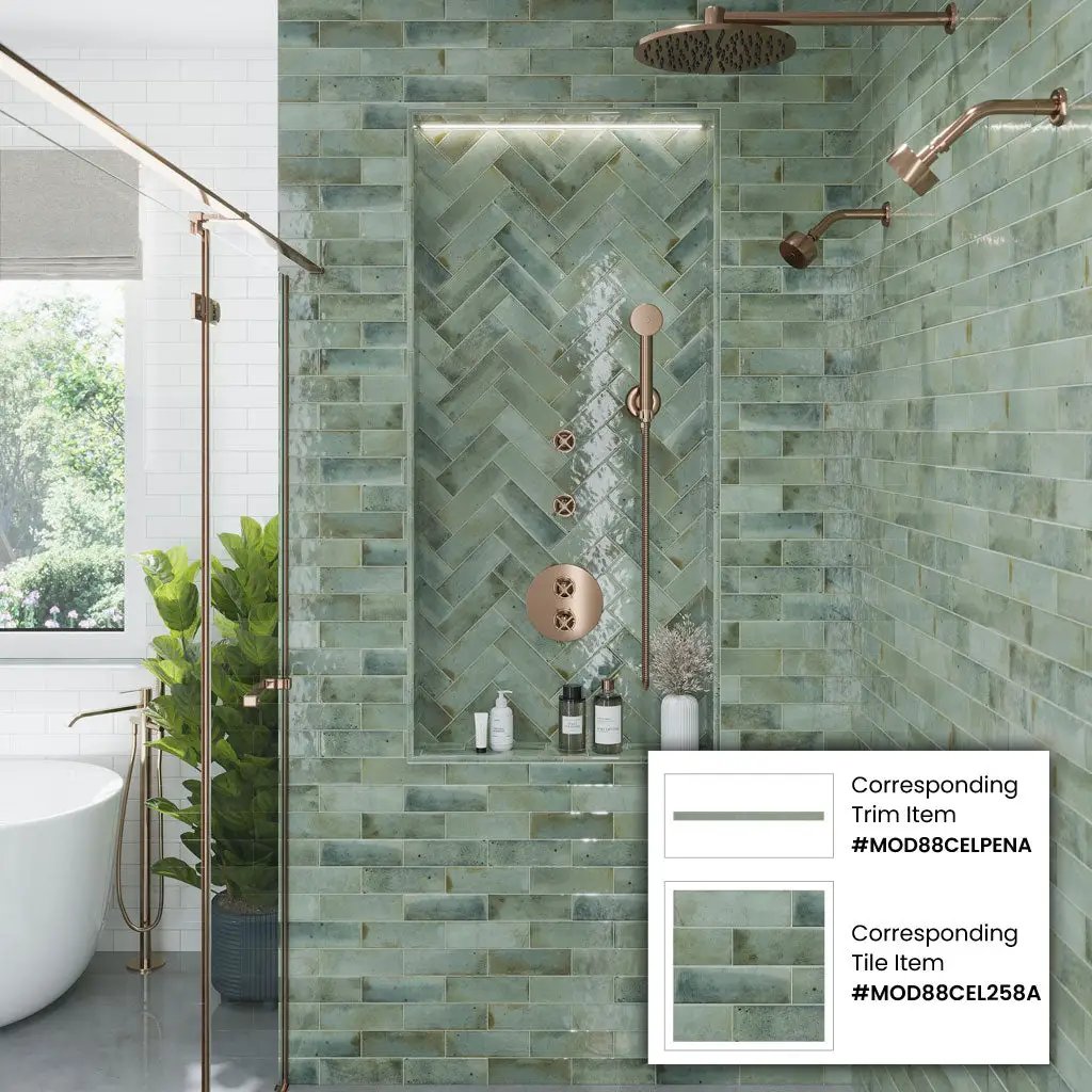 Sage Green 0.5x8 Glossy Ceramic Pencil Tile Trim (10 pack, 0.7 sq ft/case) by Apollo Tile