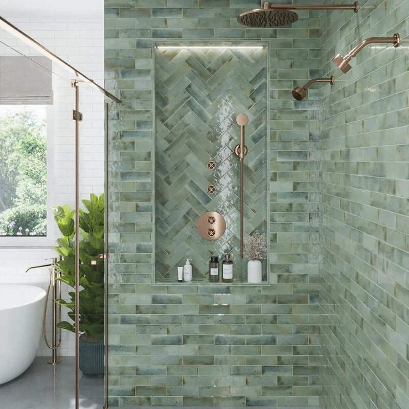 Antiek Sage Green 2.5x8 Glossy Ceramic Subway Tile (38 pack, 5.38 sq ft/case)