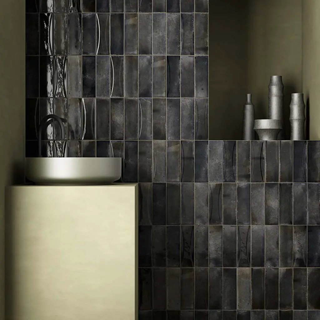 Black 2.5x8 Glossy Ceramic Subway Deco Tile (38 pack, 5.38 sq ft/case) by Apollo Tile