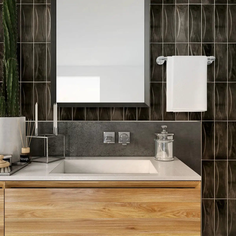 Black 2.5x8 Glossy Ceramic Subway Deco Tile (38 pack, 5.38 sq ft/case) by Apollo Tile