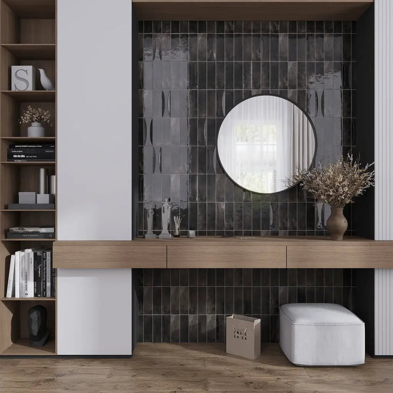 Black 2.5x8 Glossy Ceramic Subway Deco Tile (38 pack, 5.38 sq ft/case) by Apollo Tile